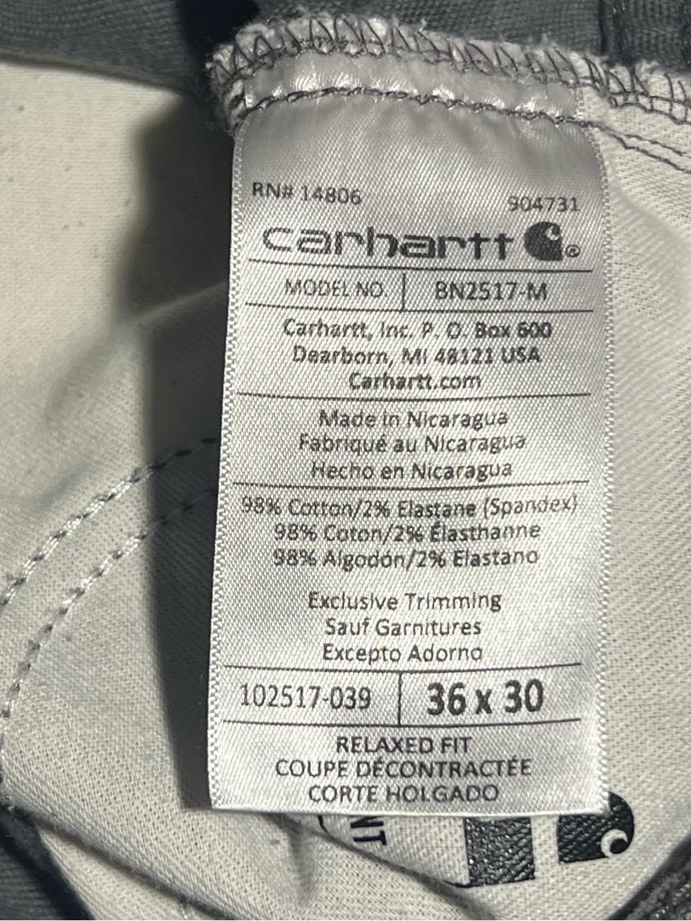 Carhartt Rugged Flex Relaxed Fit Canvas Work Pant 36X30 Gray Durable Mens Wear - Picture 5 of 5